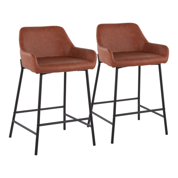 Lumisource Daniella Counter Stool in Black Metal and Camel Faux Leather, PK 2 B24-DNLA BKCAM2